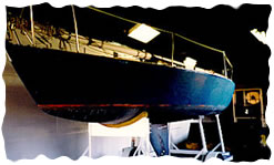 Sailboat prior to Awlgrip, bottom paint, and custom graphics